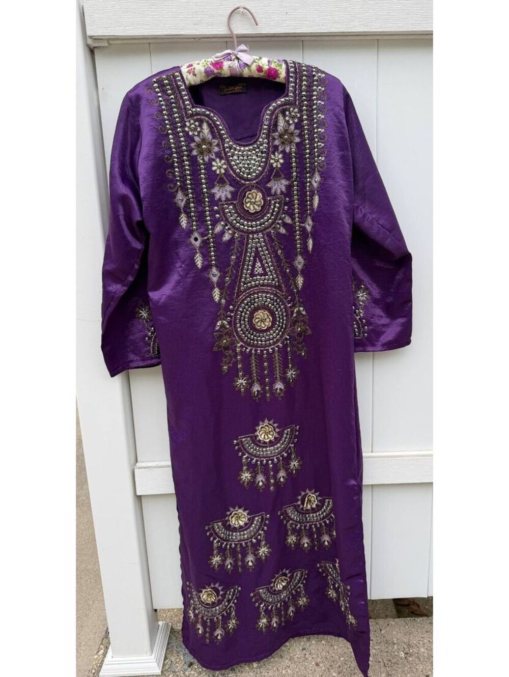 Syrian Women's XXL Purple Muslim Embroidered Beaded Kaftan Maxi Dress